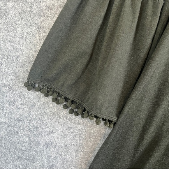 JOHNNY WAS CALME Fluted Sleeve Pom Pom Trim Swing Dress Green Size Medium - Picture 4 of 9